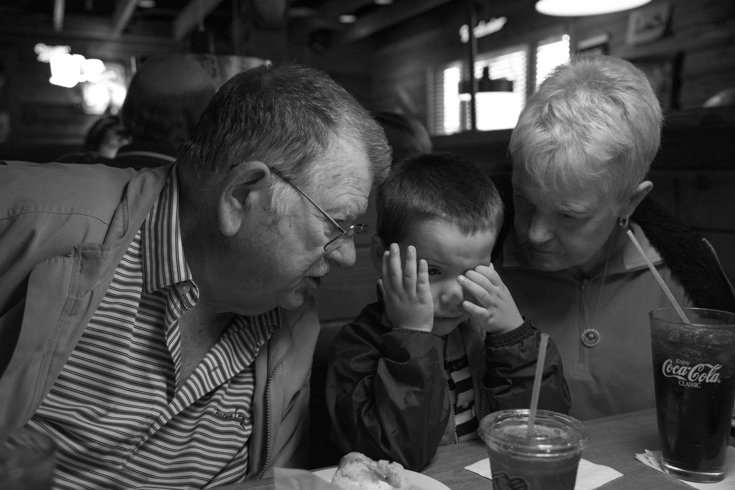 Jean and Tom try to calm their great-grandson during a Friday night dinner outing at Texas Roadhouse in Paducah. Jean says that the instability of the situation has been difficult for Bentley but that they have done everything in their power to try to raise him well. "I'm pretty sure the influence he gets here is better than any of the other places," Jean says.