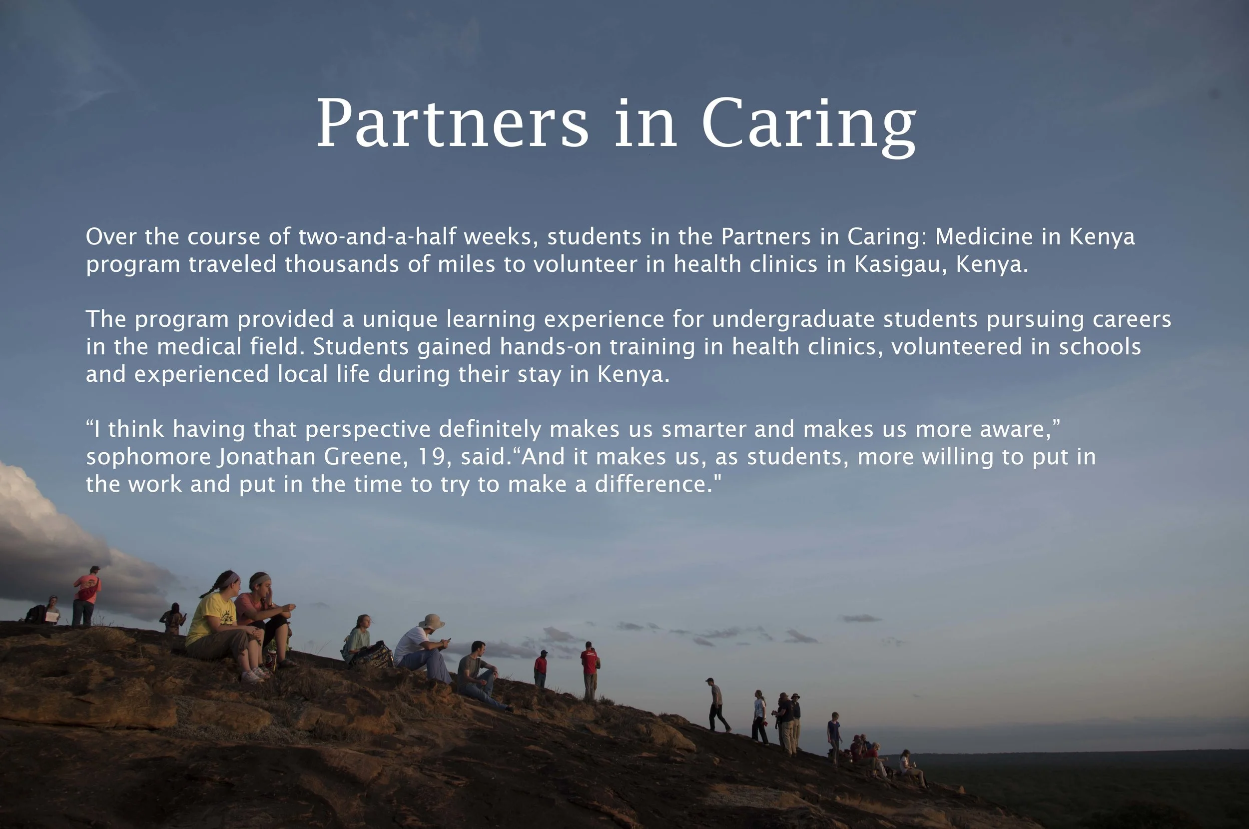 Students in the Partners in Caring: Medicine in Kenya program watch the sunset in Kasigau, Kenya on June 4, 2016.