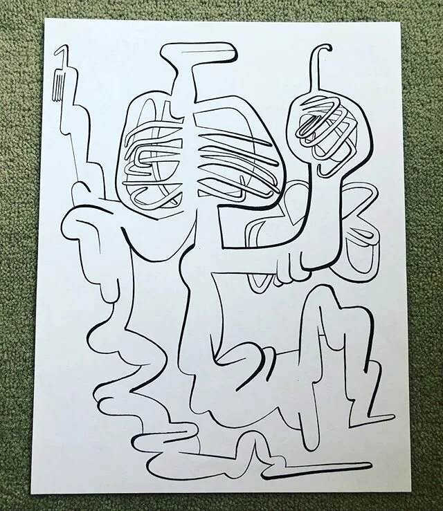 #brushpen on #worthlesspaper I am definitely channeling some #rebertomatta here. So fun to let the lines run wild. #timbiskup
