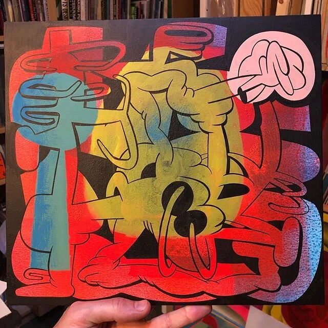 Colorful #globs on panel. #acrylicpainting and #inkdrawing. #art #timbiskup #faceguts