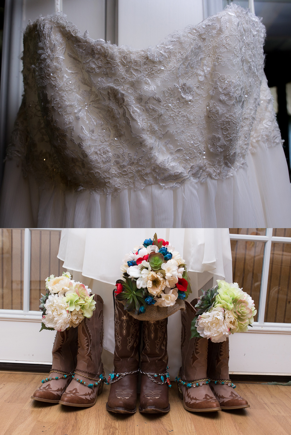 The boot jewelry was even handcrafted by the bride herself!