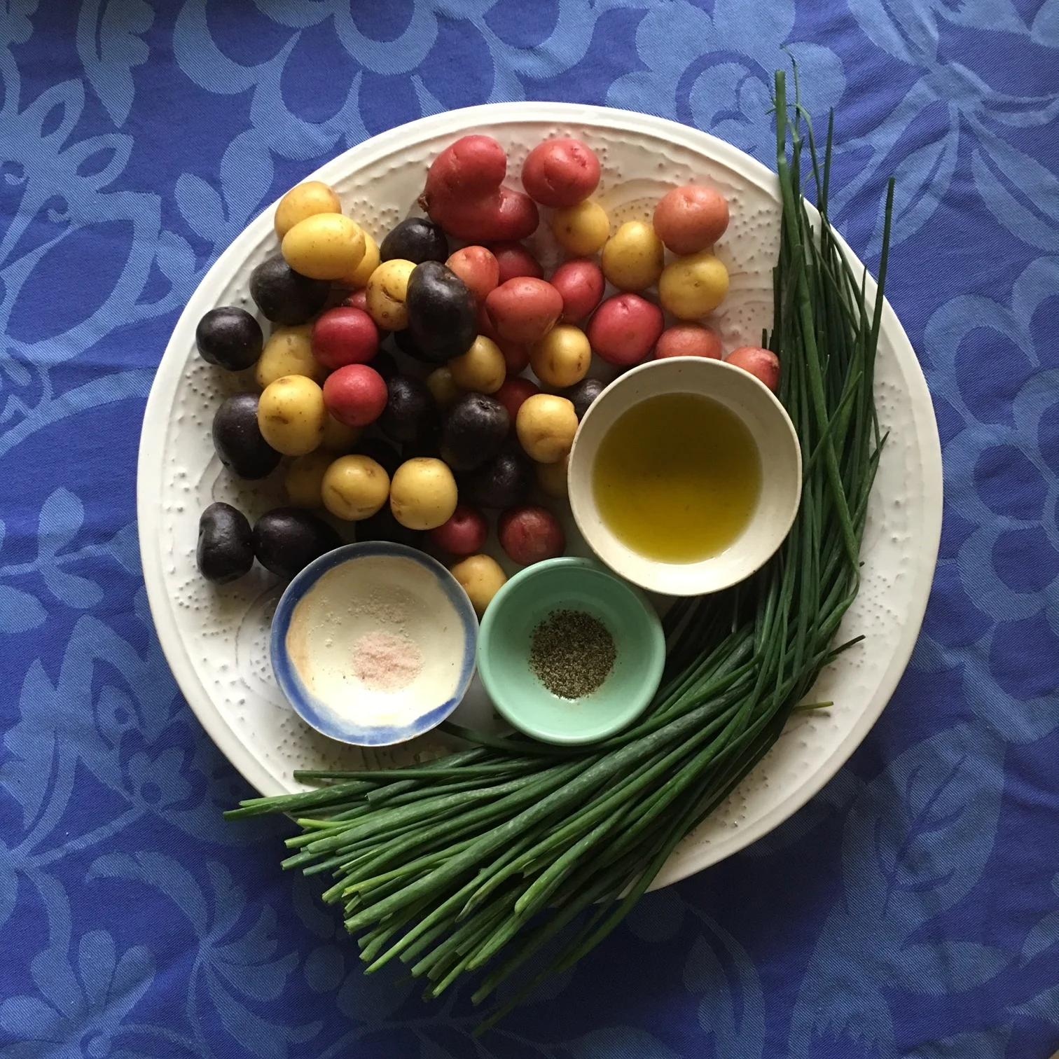    ingredients for tri-color potatoes with chives...   