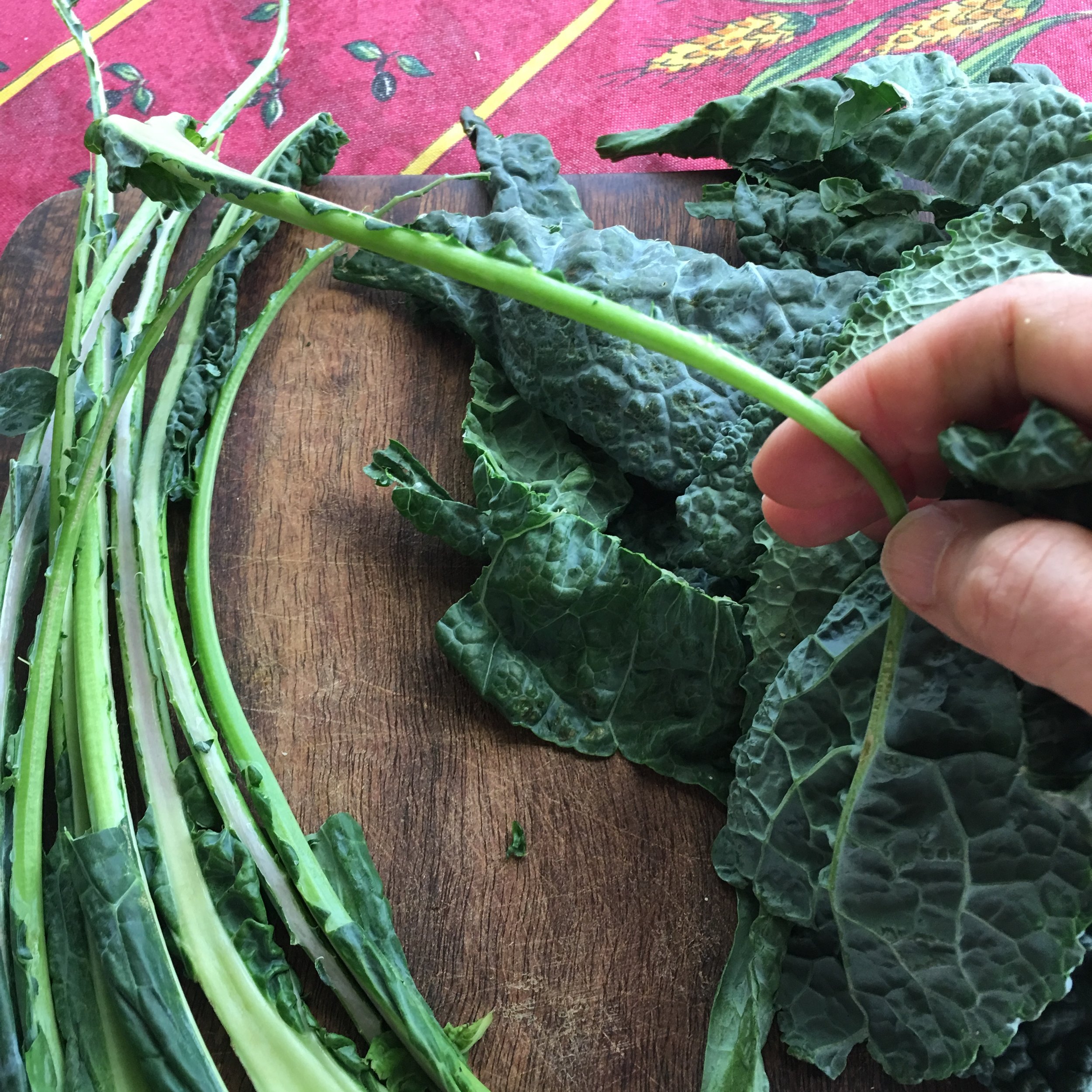    de-stemming kale leaves...   