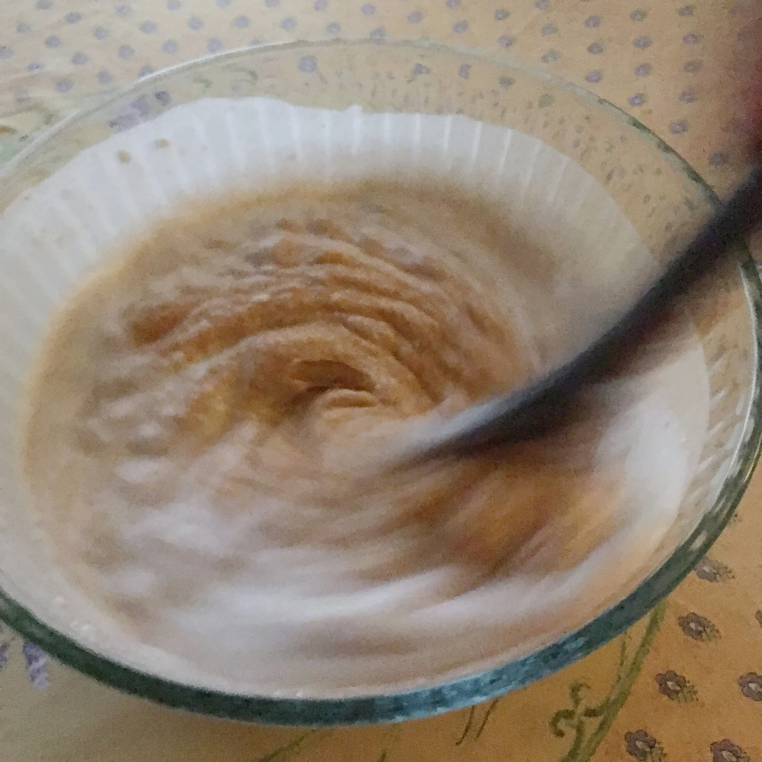    mixing pumpkin puree, coconut milk, maple syrup, chia seeds, cinnamon, nutmeg, allspice, ground cloves...   