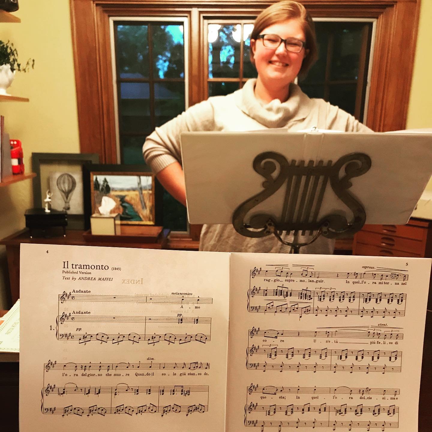 Verdi&rsquo;s Musica da Camera being put to splendid use in our studio today. One day she&rsquo;ll sing the pants off Lady MacBeth. Thank you Maestro DeRenzi of @sarasota_opera for the two-volume compilation.  @lisabremer3 @armstrongvocalstudio #voic