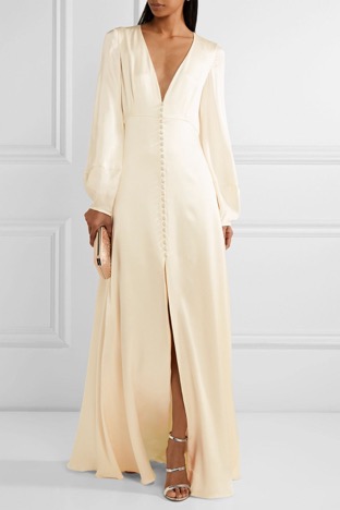 [SOURCE: Refinery29]Wedding dresses are often huge, layered, textured, and fully beaded. But if you’re aiming for simplicity and elegance, you can go for silk-satin gowns like the Theia V-neck spaghetti strap satin trumpet wedding dress. It’s not as…