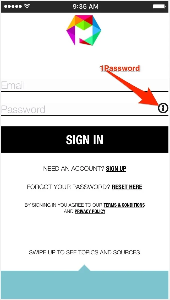 1Password integrated into the sign-in screen of Mosaiscope™