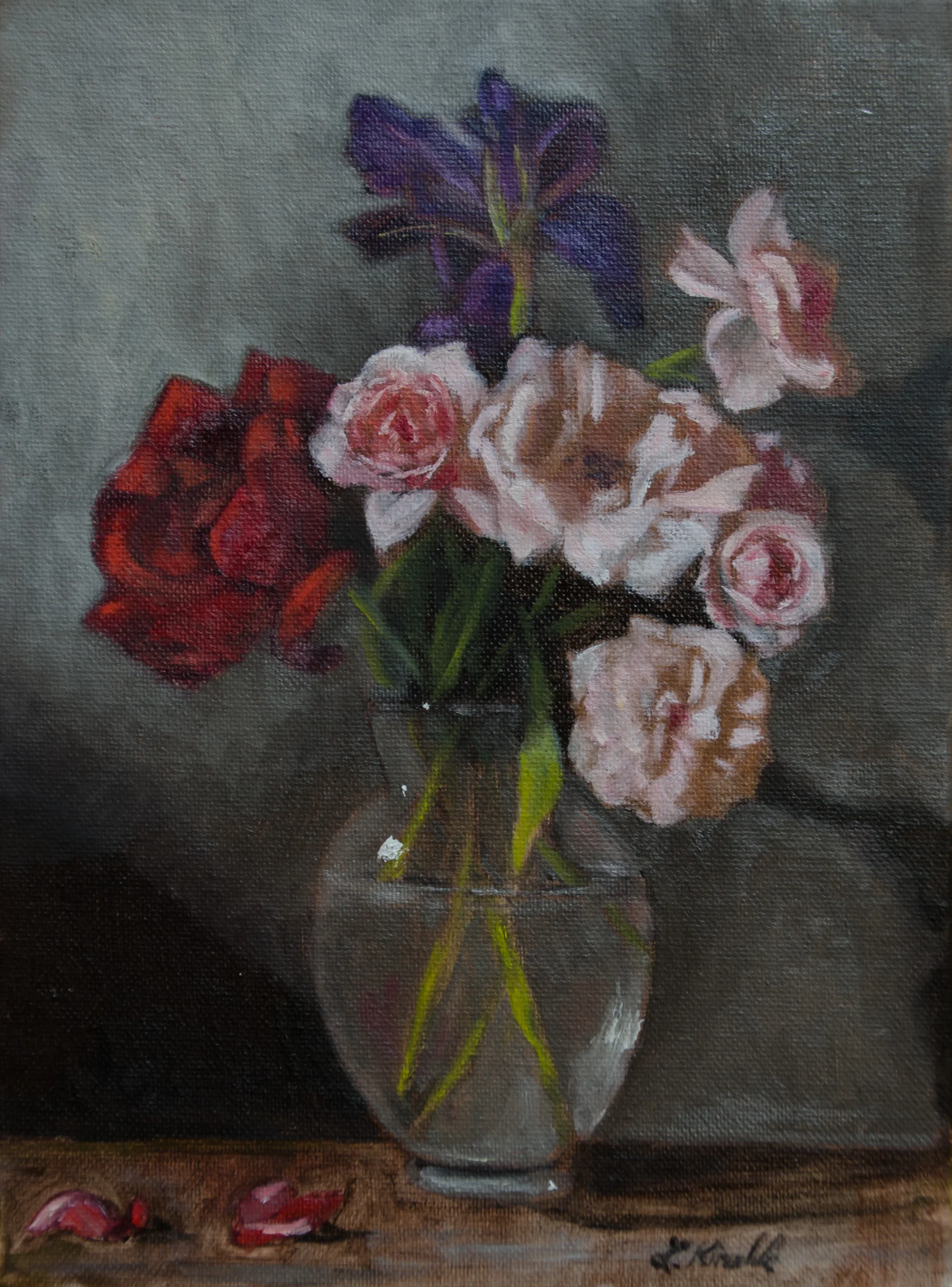 "Roses for my Mom," oil on canvas, 9x12''