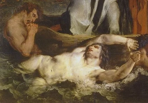 Detail from "The Barque of Dante" by Delacroix (1822)