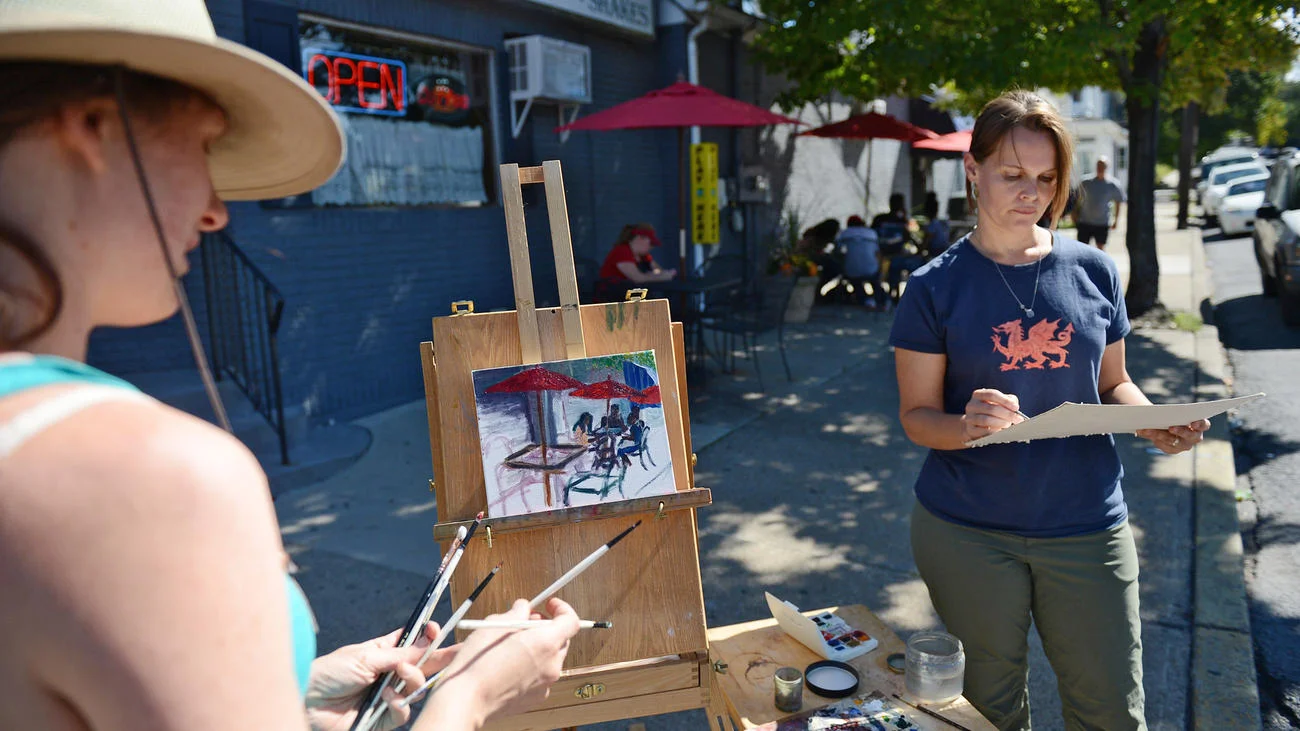 Myself and Kate Brandes, outside painting in the West Ward, in Easton, PA.