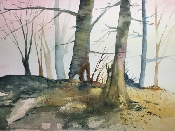 "Winter Trees" watercolor by Kate Brandes