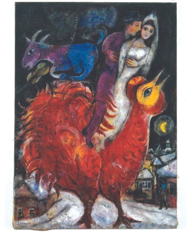 "The Bride and Groom on Cock" by Marc Chagall