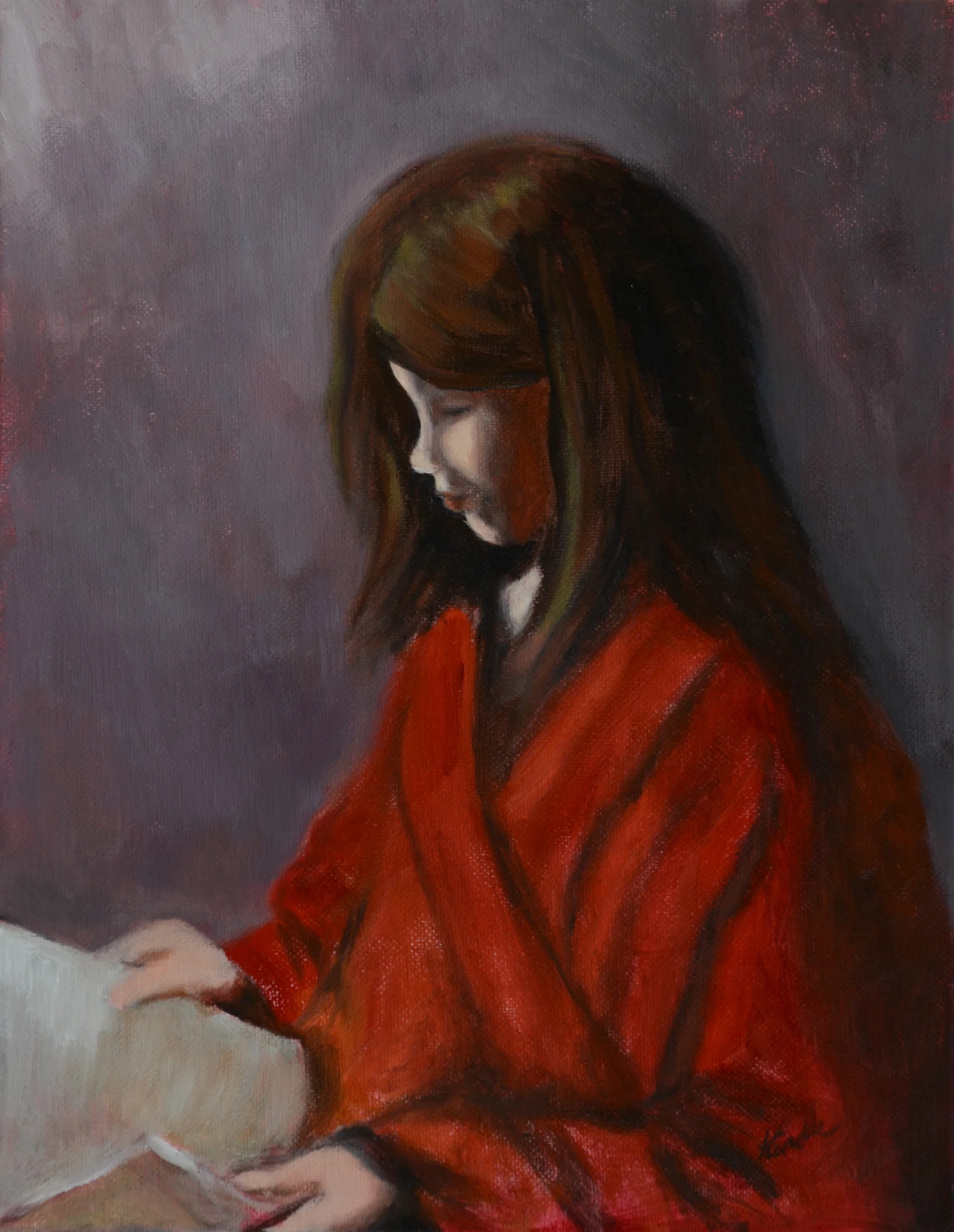 "Nell Reading" a portrait of my daughter that I did in November, 2014, when she stayed home from school sick one day