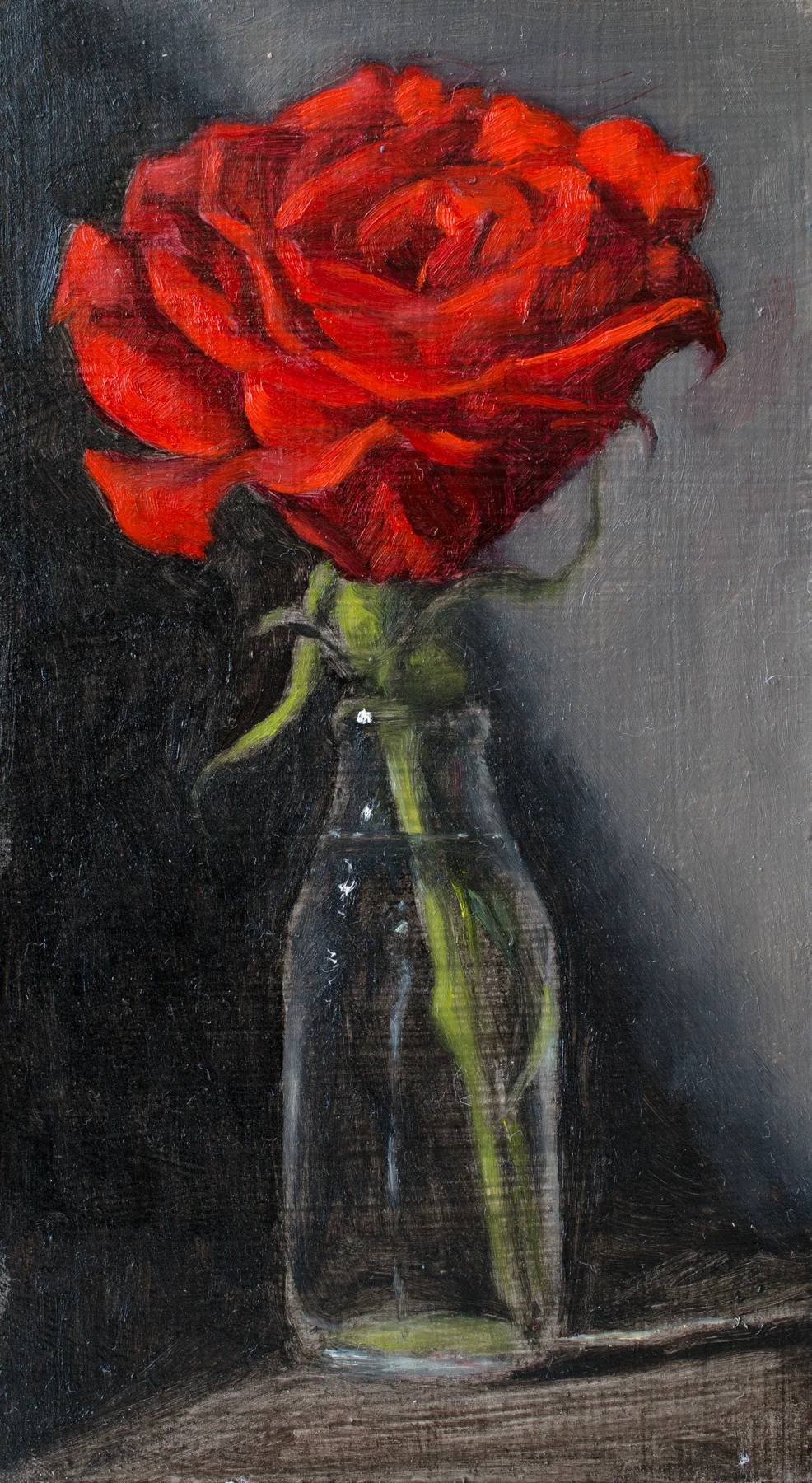 "Unfolding Rose" oil on wood panel, 4x7''