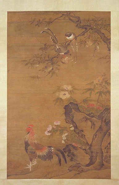 Lu Ji Pomegranates, Autumn Mallows, Chrysanthemums, Blue Magpies and Rooste r (last quarter 15th century)