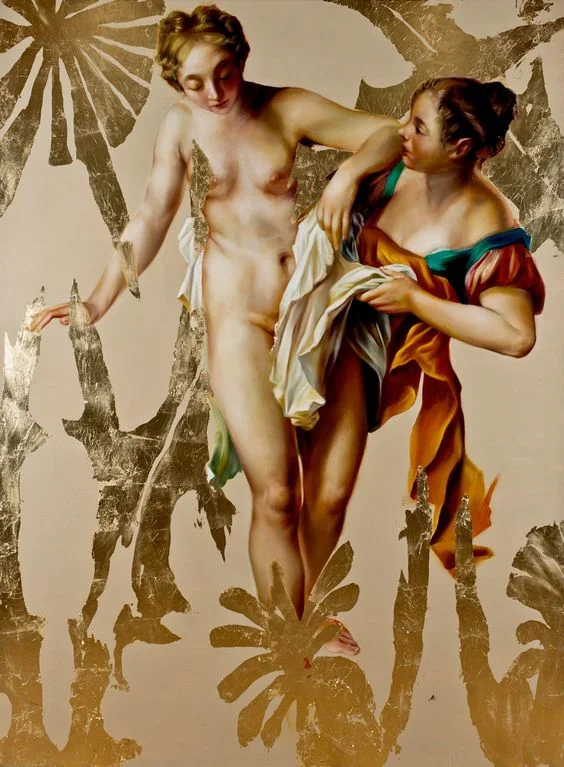 Ghosts in the Sunlight , oil and metal leaf on canvas, 90" x 66", 2014