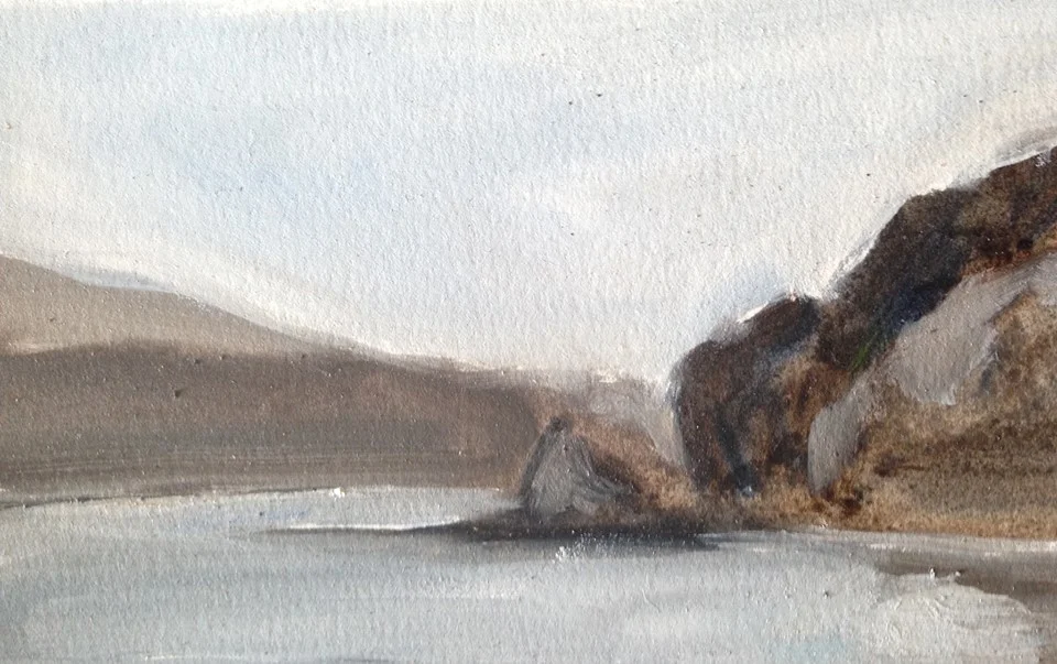 I did a lot of value studies with Burnt Umber, Ultramarine Blue, and White, before I did my "real" painting. Here's a sample.