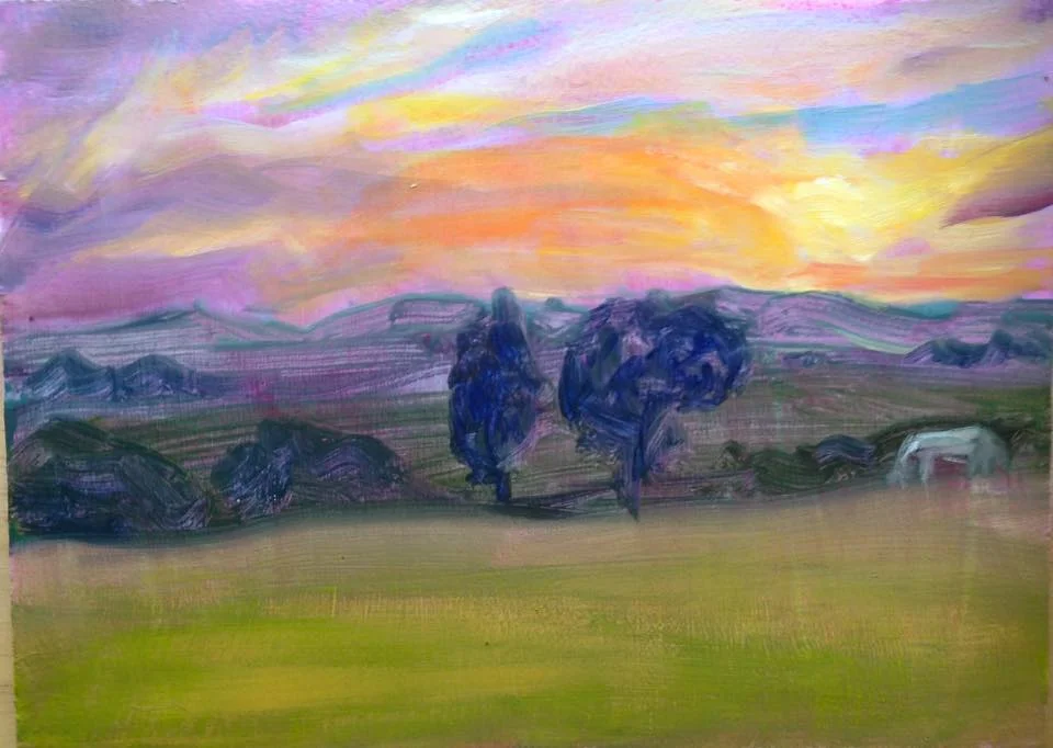 "Sunset and a White Horse" 5x7" oil on board SOLD