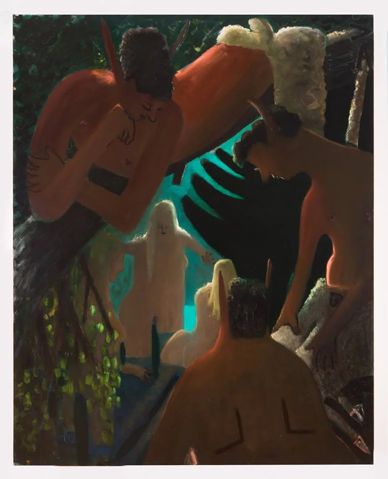 "Bathers" by Kyle Staver, 58x68" oil on canvas A woman surrounded by admirers, not unlike the real Kyle Staver surrounded by all of her friends and fans at the art opening.