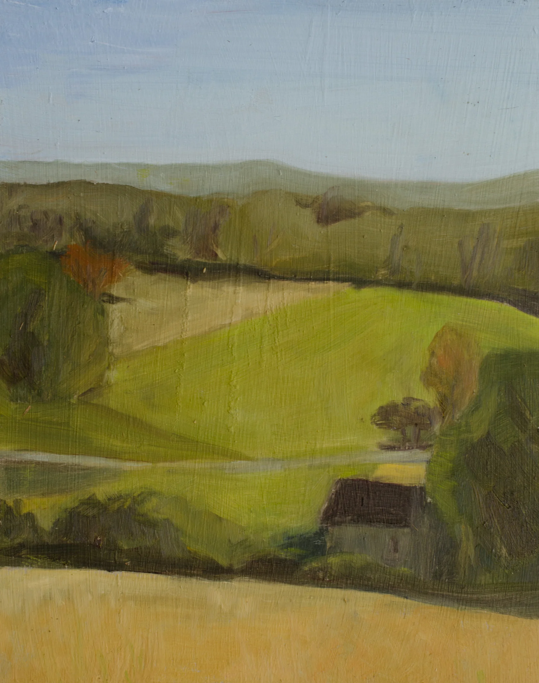 "Morning at Clear Spring Farm" oil on board, 8x10" (painted on day 2 of my workshop)