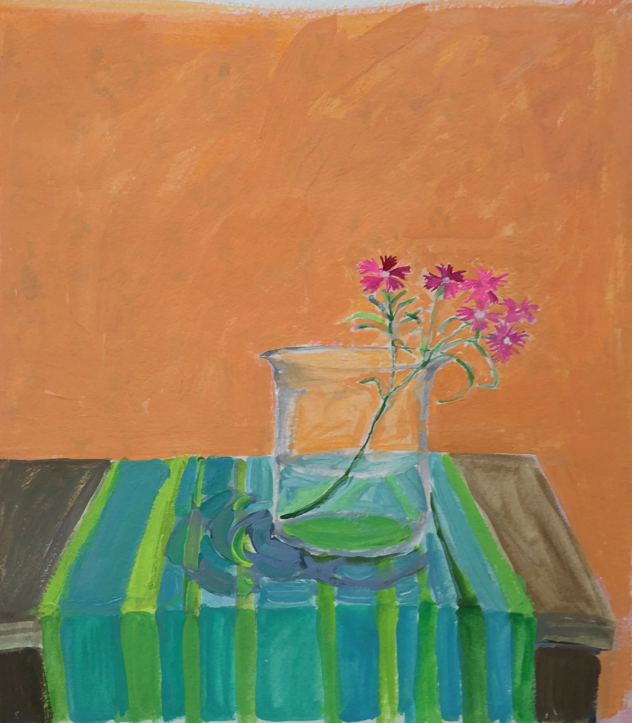 "Dianthus in a Glass Beaker" gouache on paper by Elizabeth Snelling