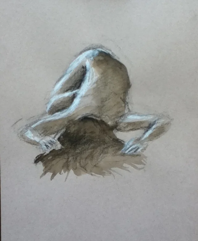 One of my early attempts to draw the figure at the Thursday Night Lafayette Community Figure Drawing. charcoal and watercolor on paper