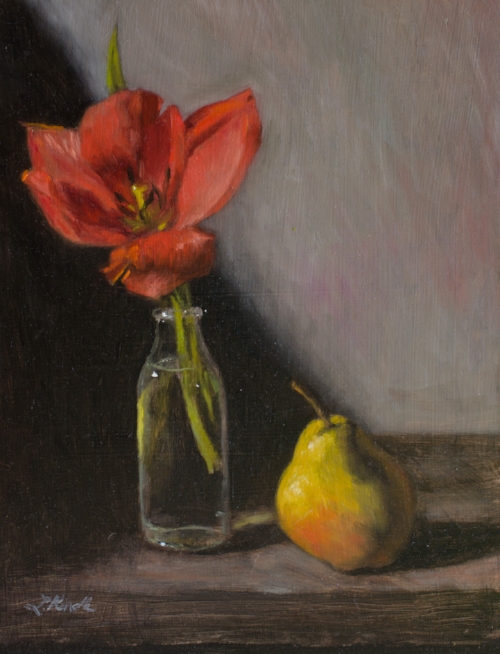 "Wind-ravaged tulip" oil painting by Lauren Kindle (the painting that helped inspire the poem)