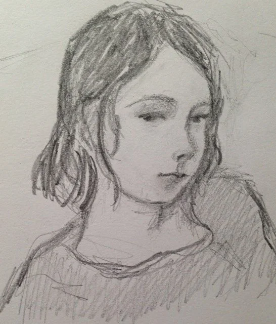 I made this little sketch of my sleepy daughter two days ago. Almost ten! Time passes fast.