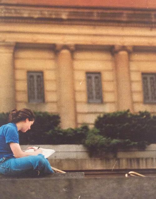 Here is a photo of me, sketching on the steps of the Metropolitan Museum of Art during a high school field trip. I'm about 17, I'm guessing.