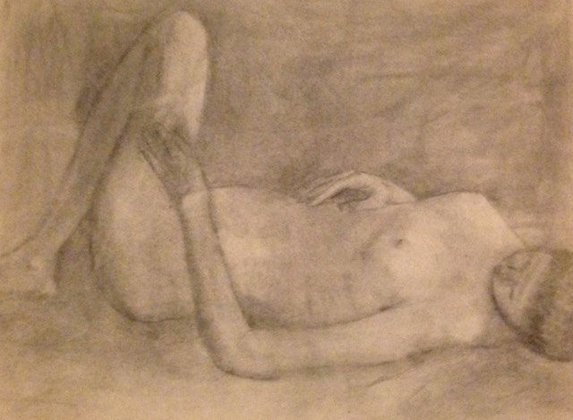 Here is a charcoal drawing I did in that Moore class, so long ago. It's too bad, I couldn't find the naked man drawing that I wrote about. Perhaps, in my state of "shock," I threw it away...