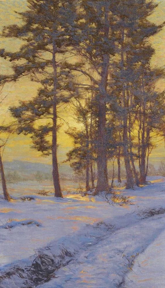 "Path Through the Snow Under Golden Skies" by Walter Launt Palmer (1854-1932)
