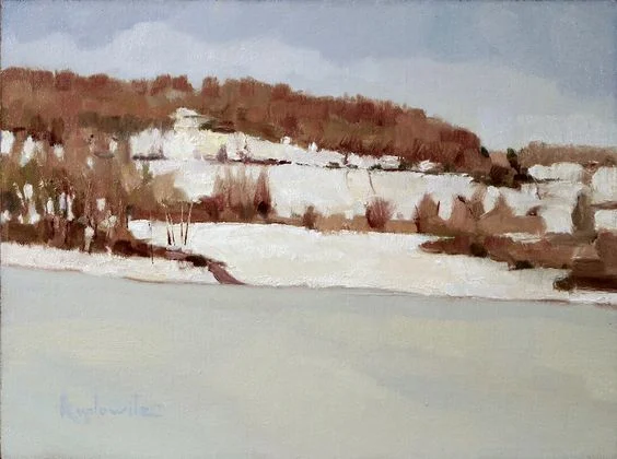 "Frozen Lake New Galena" oil on linen, another painting by Barry Koplowitz (Side note: Barry is one of my favorite artists, and he has some plein air painting workshops coming up in Yardley, PA which are sure to be fantastic.)