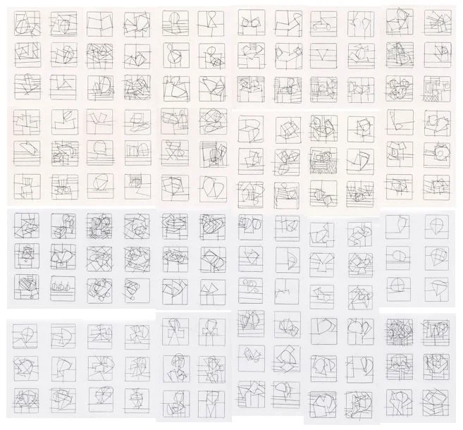 These are some of Ken's drawings: "viola études" 144 square inches