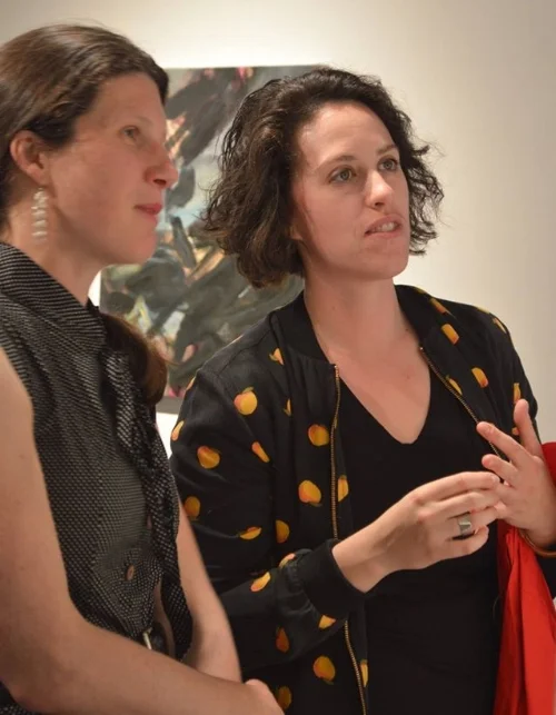 Another Note from Lauren: My friend Rachel and I have a lot of fun looking at art together. This is one of my favorite photos (credit: Ray DiCecco ) of Rachel and me looking at art during a Tiffany Calvert show at Brick and Mortar Gallery last May.