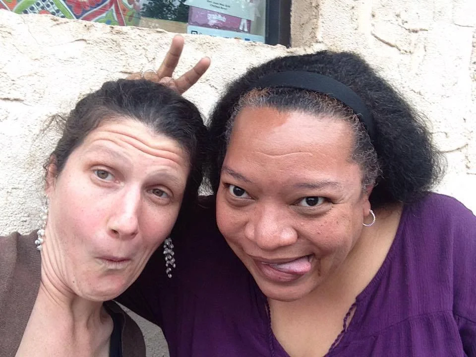 Chawne and me, being silly outside the cafe.