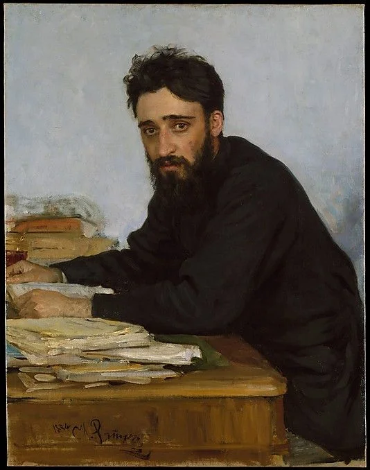 painting by Ilia Efimovich Repin , 1884 (painting of his friend, the author Garshin)
