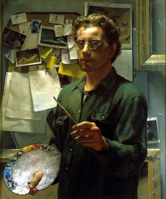 Self Portrait with Palette, by Jacob Collins , Oil on canvas