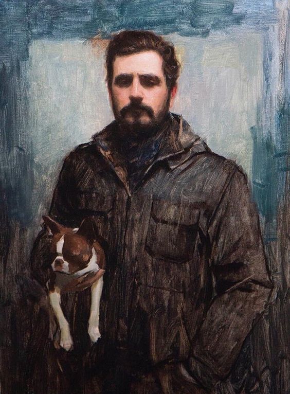 "Me and Lu" painting by Aaron Westerberg (Self portrait, oil on canvas)