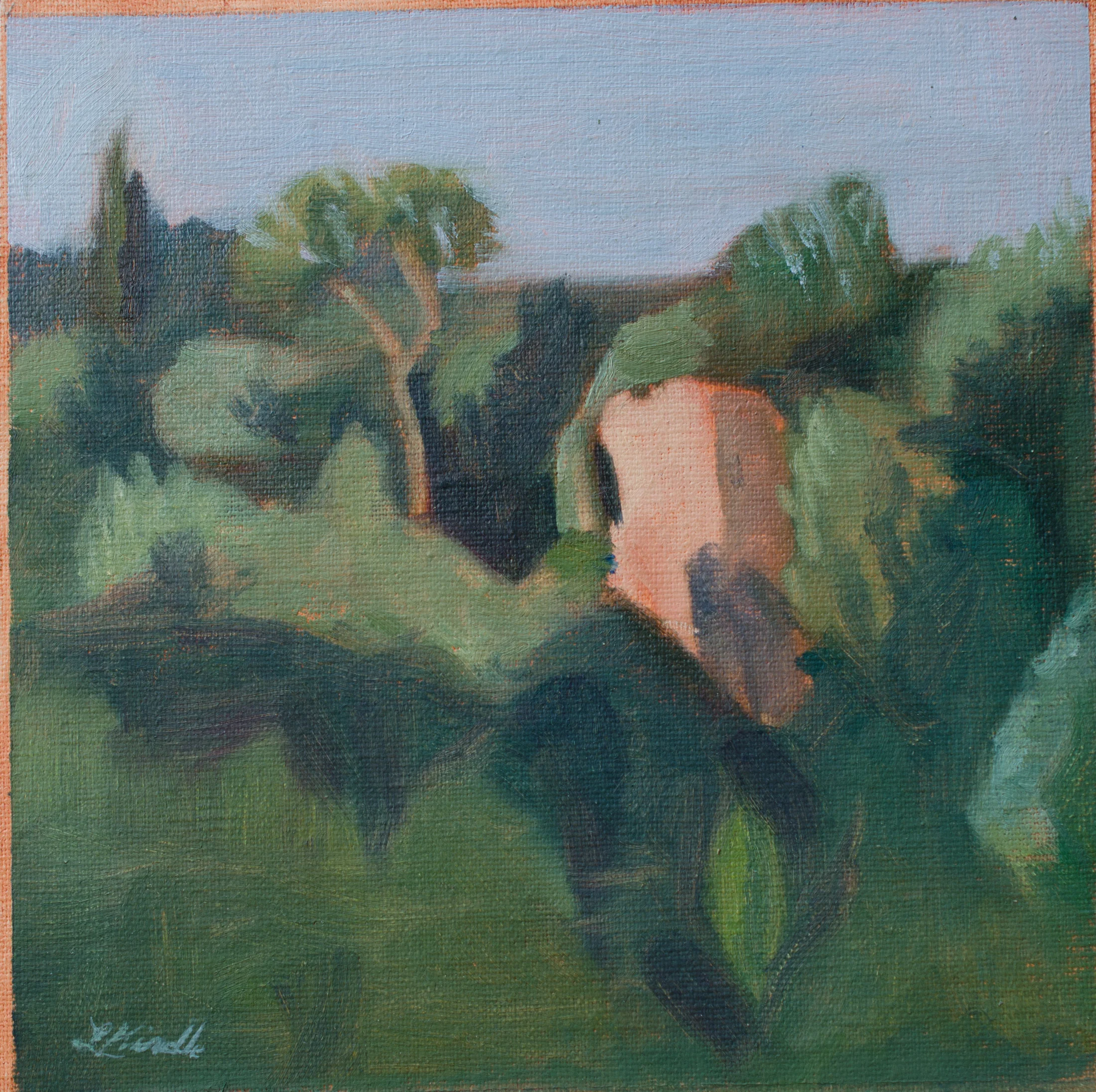 "Evening Light Across the Ravine" oil on linen mounted on board, 6x6" (unframed) SOLD