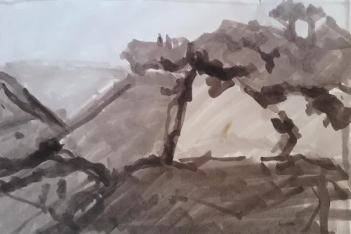 marker sketch for my first painting in Italy, 4x6" framed, $20