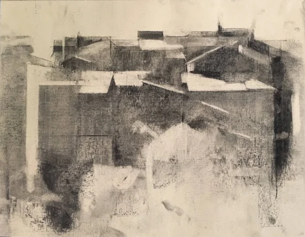 one of Kristen's drawings: "Civita Castellana", charcoal on paper, 9.5"x13" 