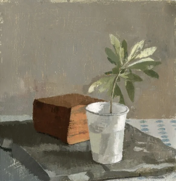 Olive Branch in a White Plastic Cup 2007 oil on paper 9 1/8 x 8 15/16"