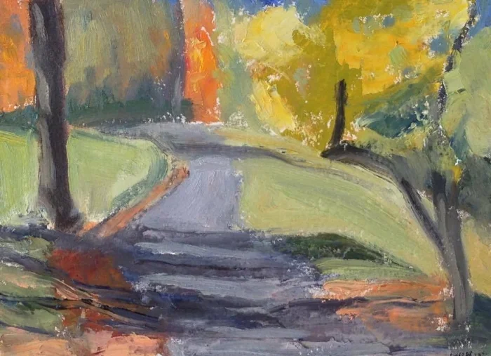 "Autumn Trees #3" oil on paper 5x7"