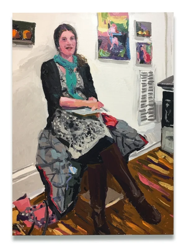 Here is a portrait of me! Wil l painted this after our interview together. It was such a delightful surprise to see myself through his eyes, sitting in my studio with my paintings hanging on the wall behind me! 