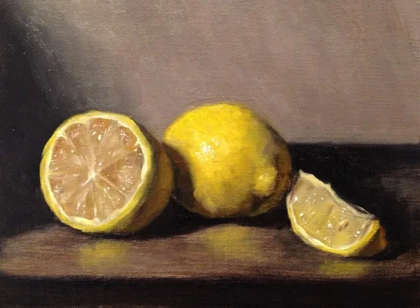 "Marisa's Lemons" 5x7" oil on linen mounted on board, 2018