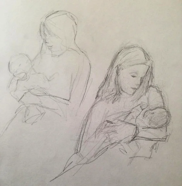 Sketches of my friend Meghan and her new baby (2018)