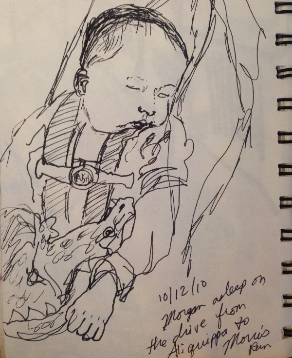 a sketch of my son in the car seat, when he was an infant (2010)