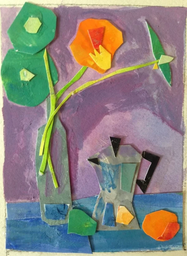 "Morning Alone" 3.5x4.75" collage with painted paper