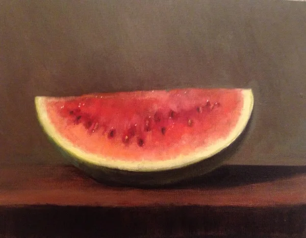 Watermelon oil on linen mounted on board 9x12 inches