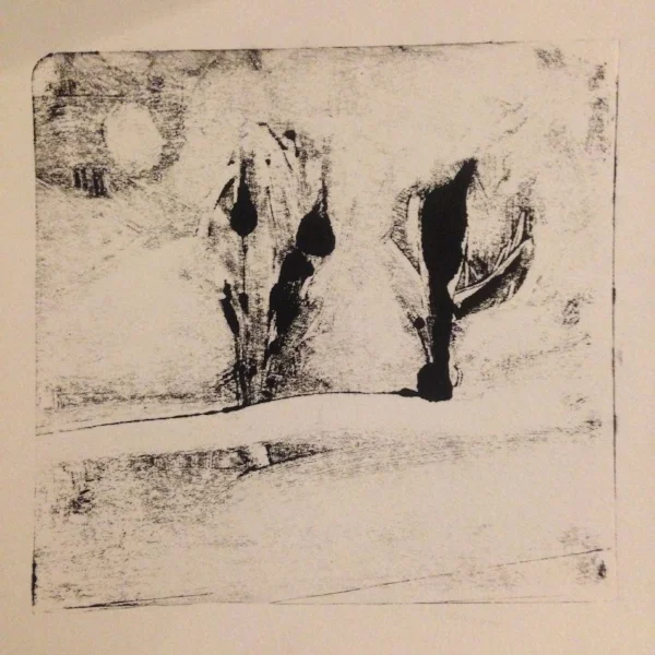 Two Trees. Monotype. 5x5”